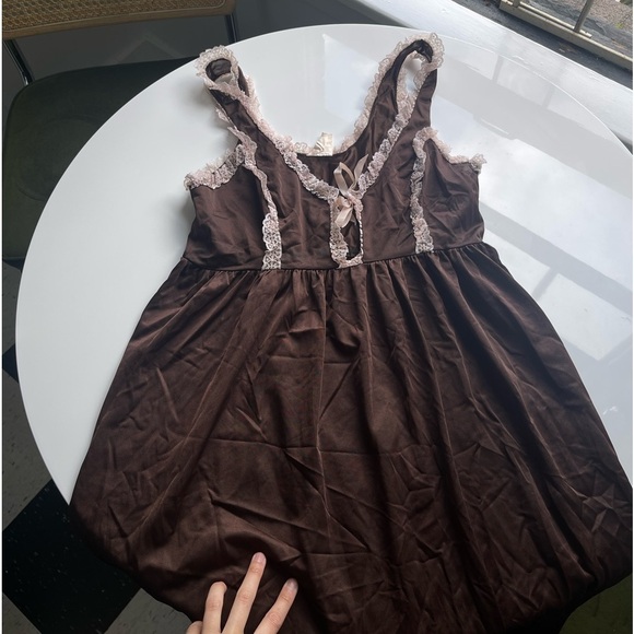 Vintage Brown Ruffle Milkmaid Lingerie Slip Dress - Picture 2 of 13